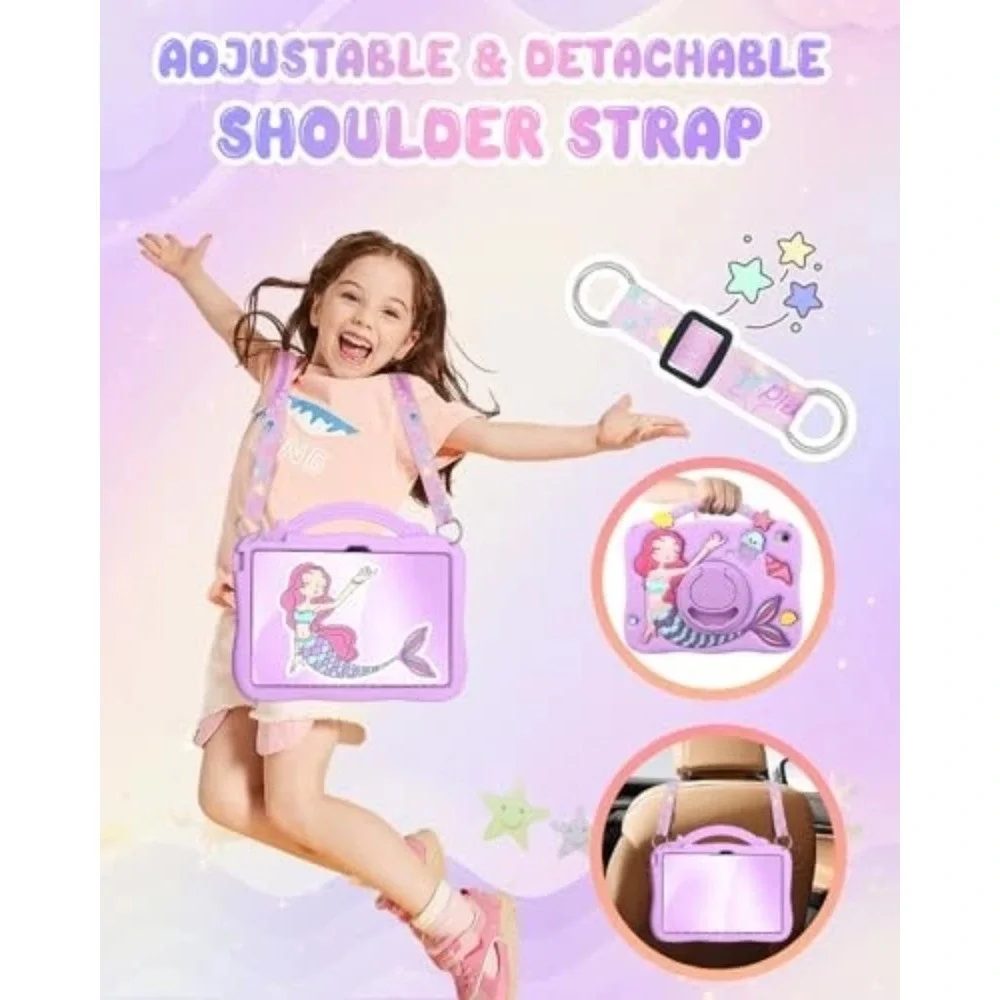 Mermaid iPad 10th Generation Case‎ Cover Rotatable Stand Adjustable Strap 2022